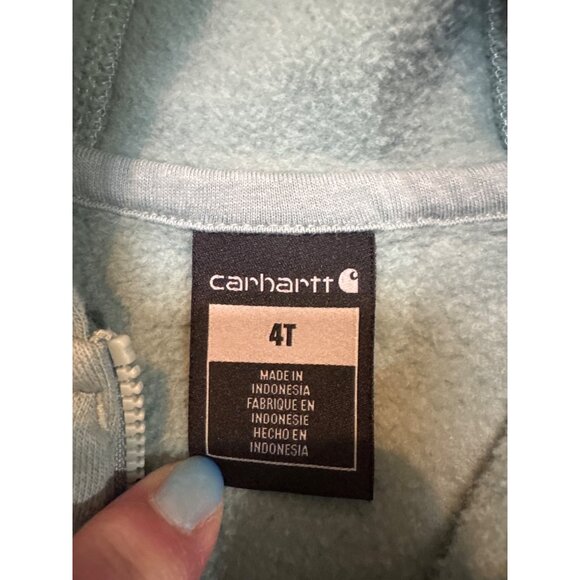 Carhartt Kids Green Zip-Up Hoodie Size 4T With Logo Print On Sleeve & Chest - Picture 2 of 3